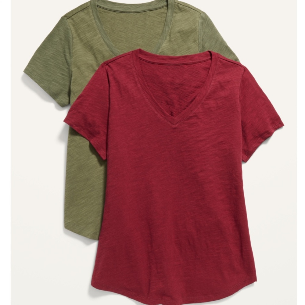 Old Navy Women's Short Sleeve V-Neck Tee Set - Red and Olive Green